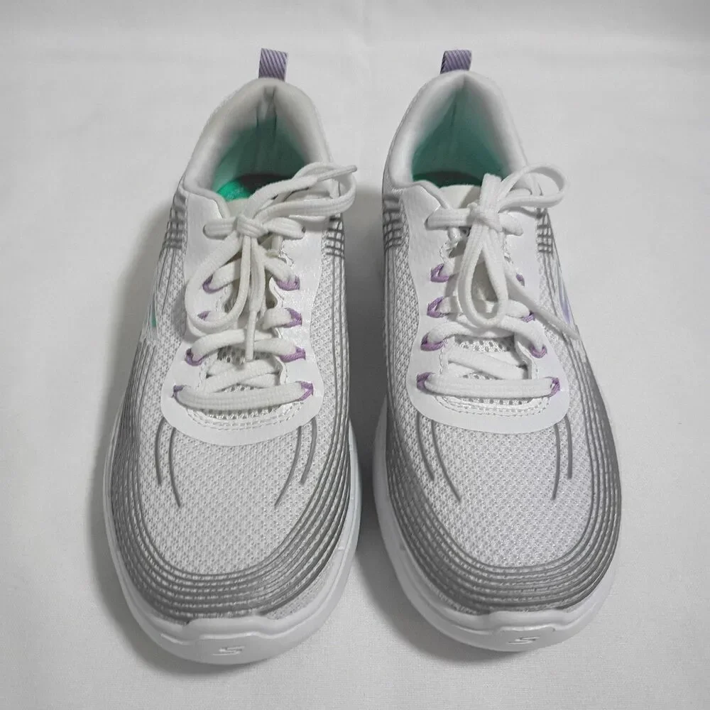SKECHERS GO WALK 6 Women’s Size 6.5 White Lilac Sneakers 124554 EUC